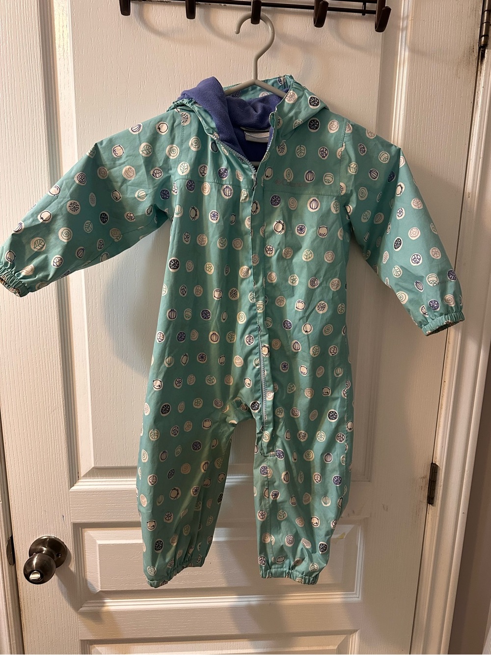 Toddler Teal Hooded One-Piece Lined Columbia Rain Suit